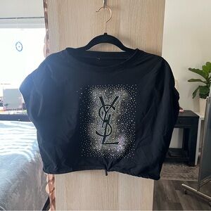 Yves Saint Laurent Black Graphic Crop T-Shirt